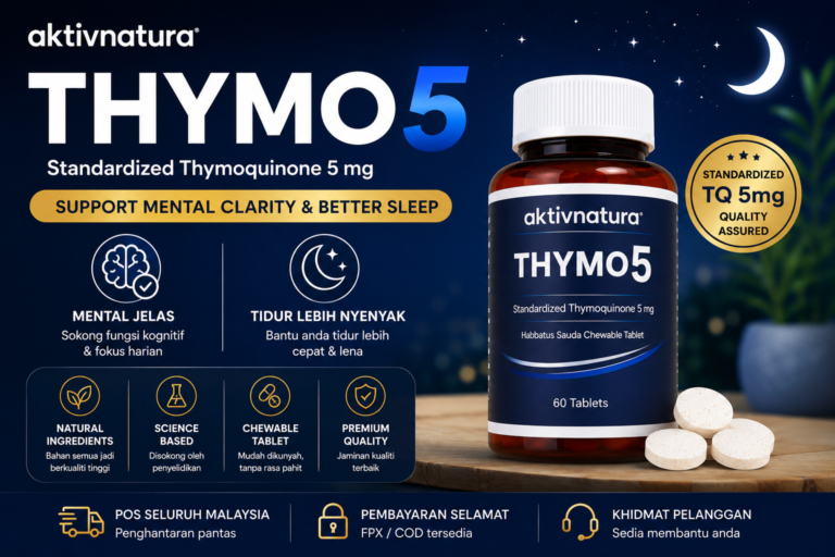 Thymo 5 dengan 5mg Thymoquione dari habbatus sauda dalam setiap tablet